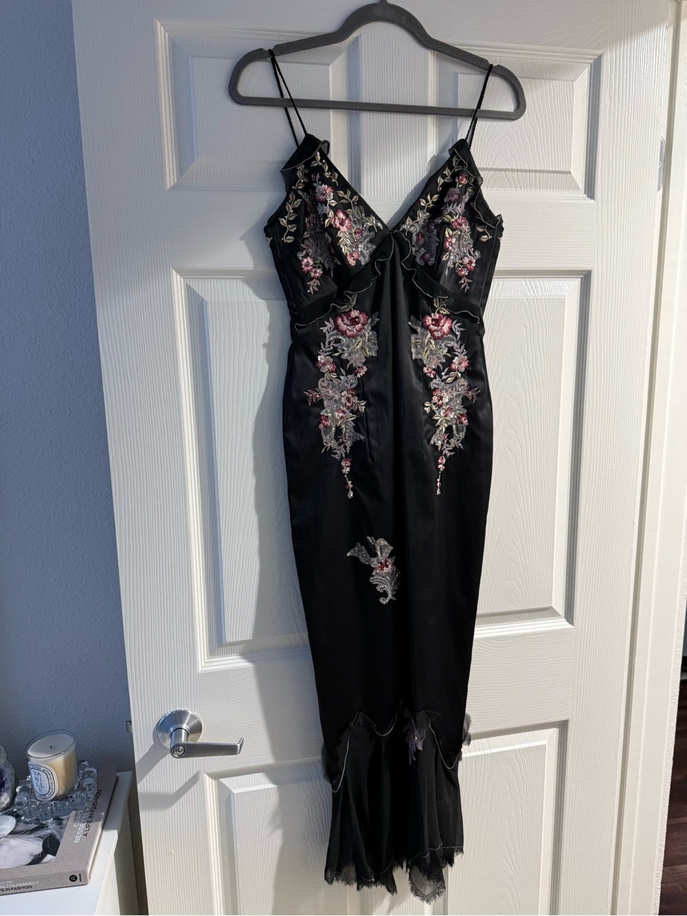 Black Floral Embroidered Maxi Slip Dress